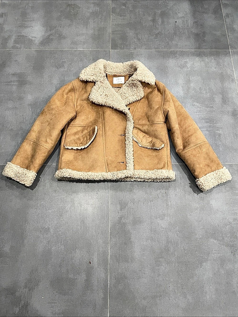 Zara Shearling-Trim Jacket Brown & Cream Girls 11-12